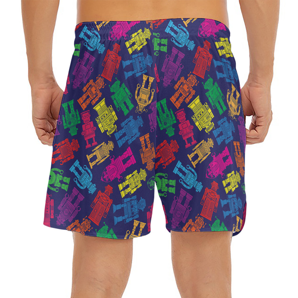 Colorful Robot Pattern Print Men's Split Running Shorts