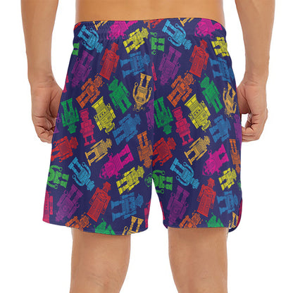 Colorful Robot Pattern Print Men's Split Running Shorts