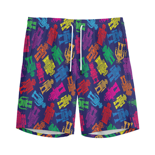 Colorful Robot Pattern Print Men's Sports Shorts