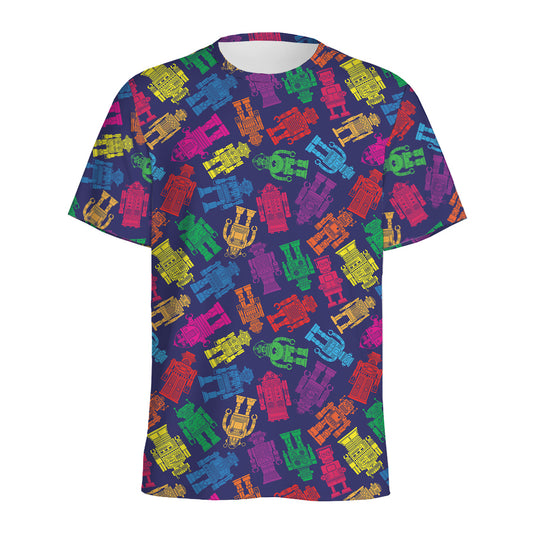 Colorful Robot Pattern Print Men's Sports T-Shirt