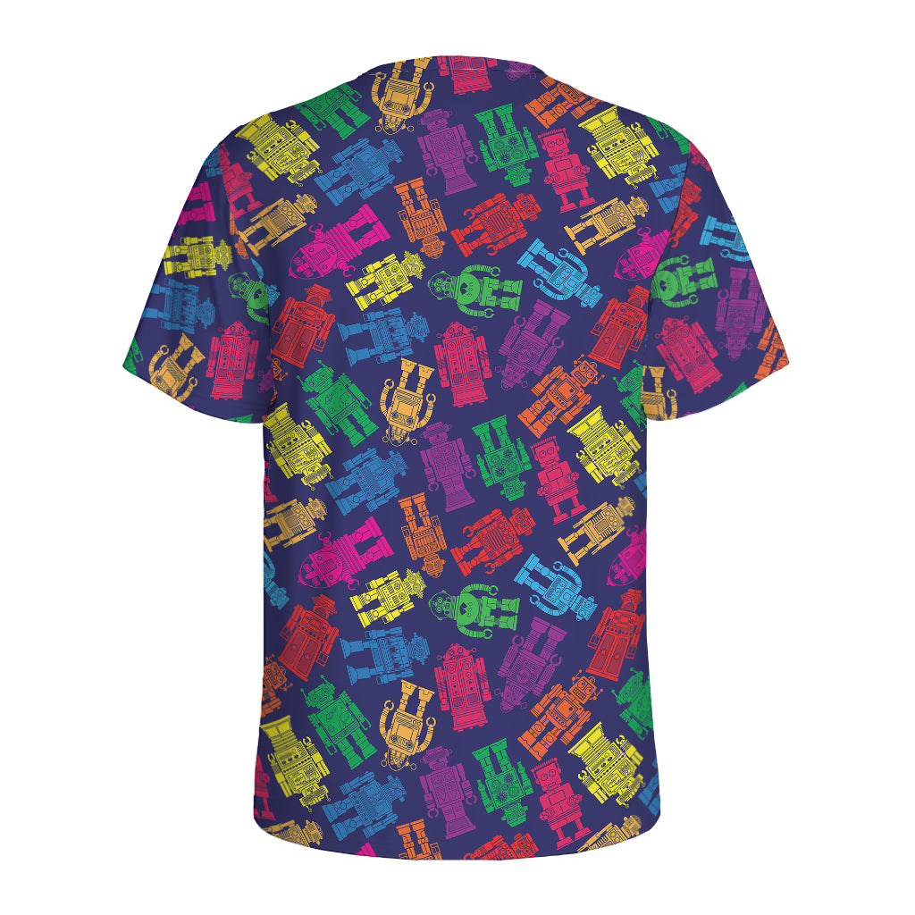 Colorful Robot Pattern Print Men's Sports T-Shirt