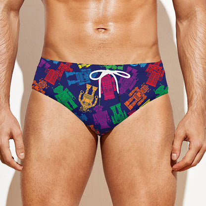 Colorful Robot Pattern Print Men's Swim Briefs