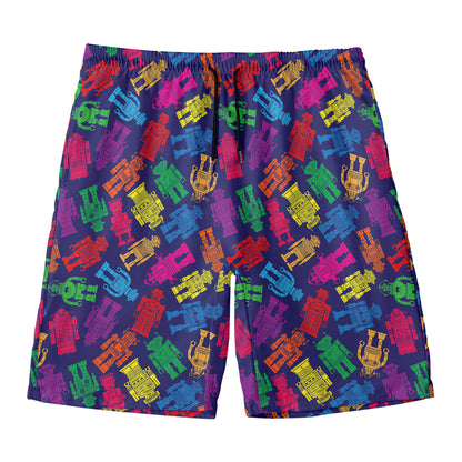 Colorful Robot Pattern Print Men's Swim Trunks