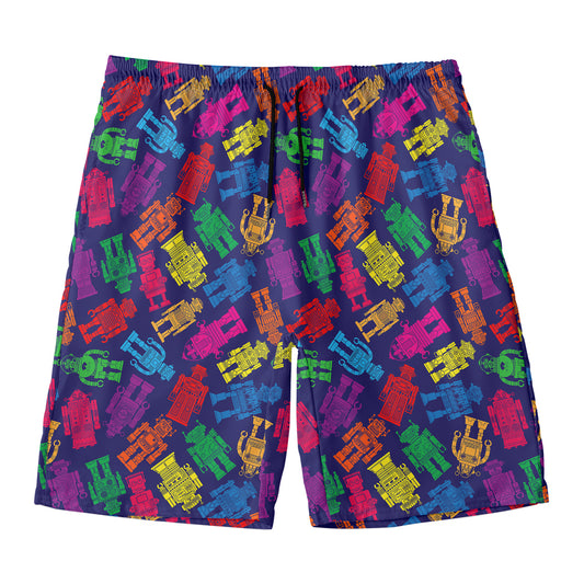 Colorful Robot Pattern Print Men's Swim Trunks