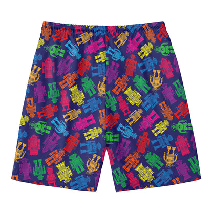 Colorful Robot Pattern Print Men's Swim Trunks