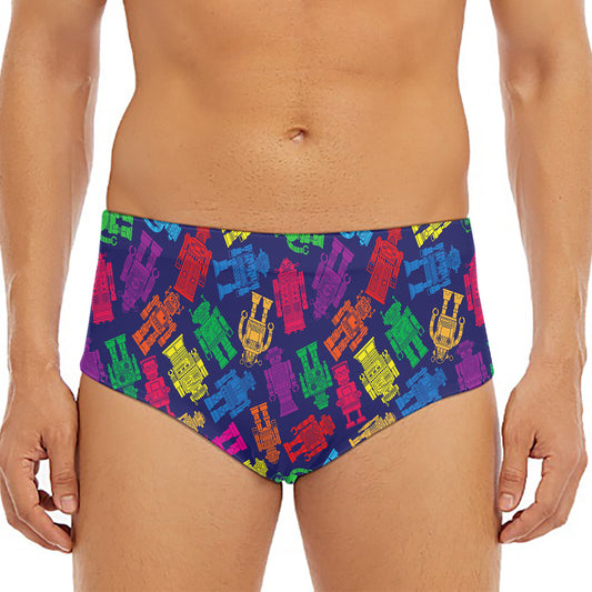 Colorful Robot Pattern Print Men's Triangle Swim Briefs