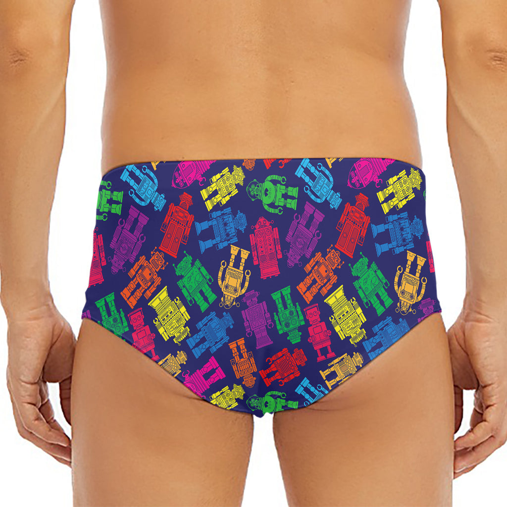 Colorful Robot Pattern Print Men's Triangle Swim Briefs