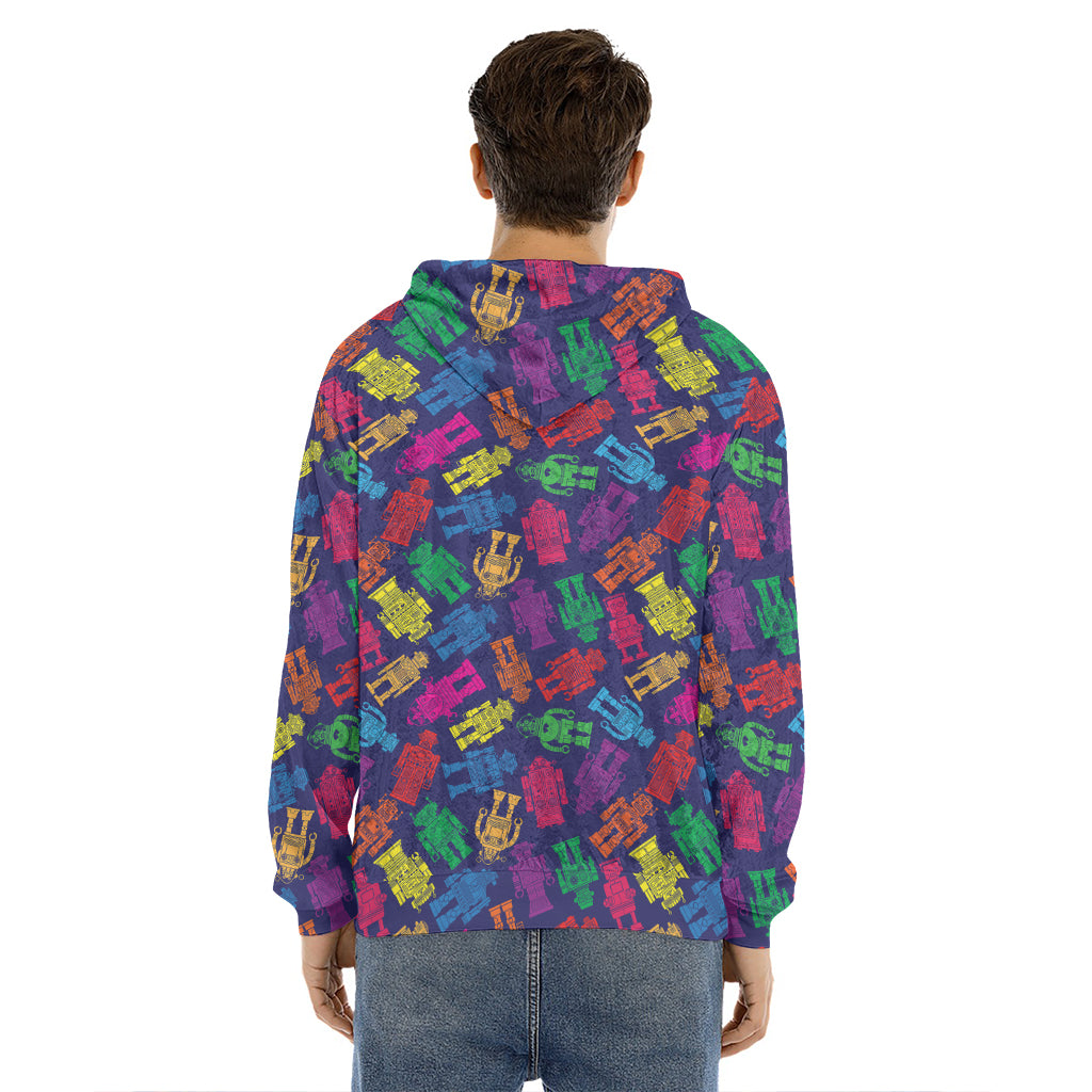 Colorful Robot Pattern Print Men's Velvet Pullover Hoodie