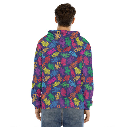 Colorful Robot Pattern Print Men's Velvet Pullover Hoodie