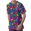 Colorful Robot Pattern Print Men's Velvet T-Shirt