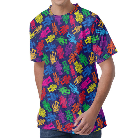 Colorful Robot Pattern Print Men's Velvet T-Shirt