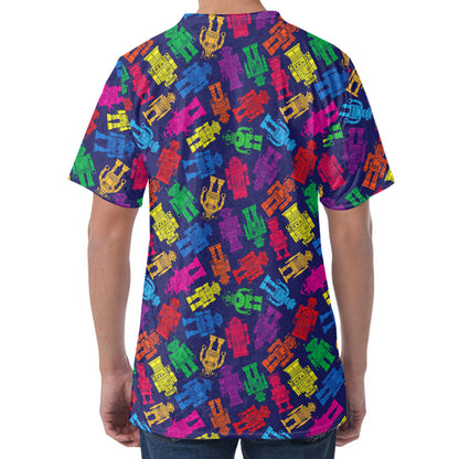 Colorful Robot Pattern Print Men's Velvet T-Shirt