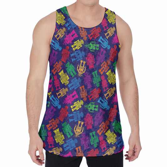 Colorful Robot Pattern Print Men's Velvet Tank Top