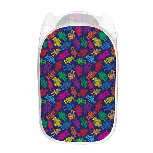 Colorful Robot Pattern Print Mesh Laundry Hamper