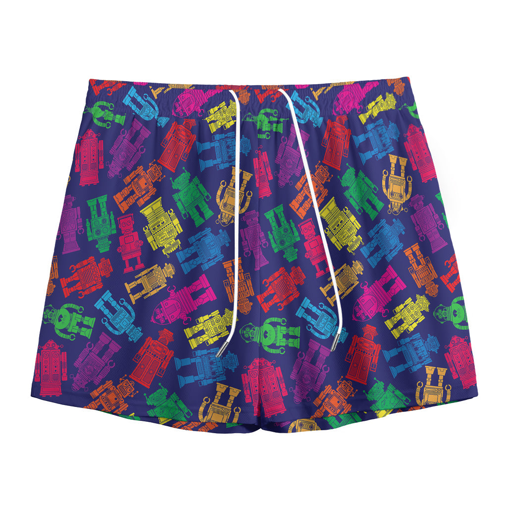 Colorful Robot Pattern Print Mesh Shorts