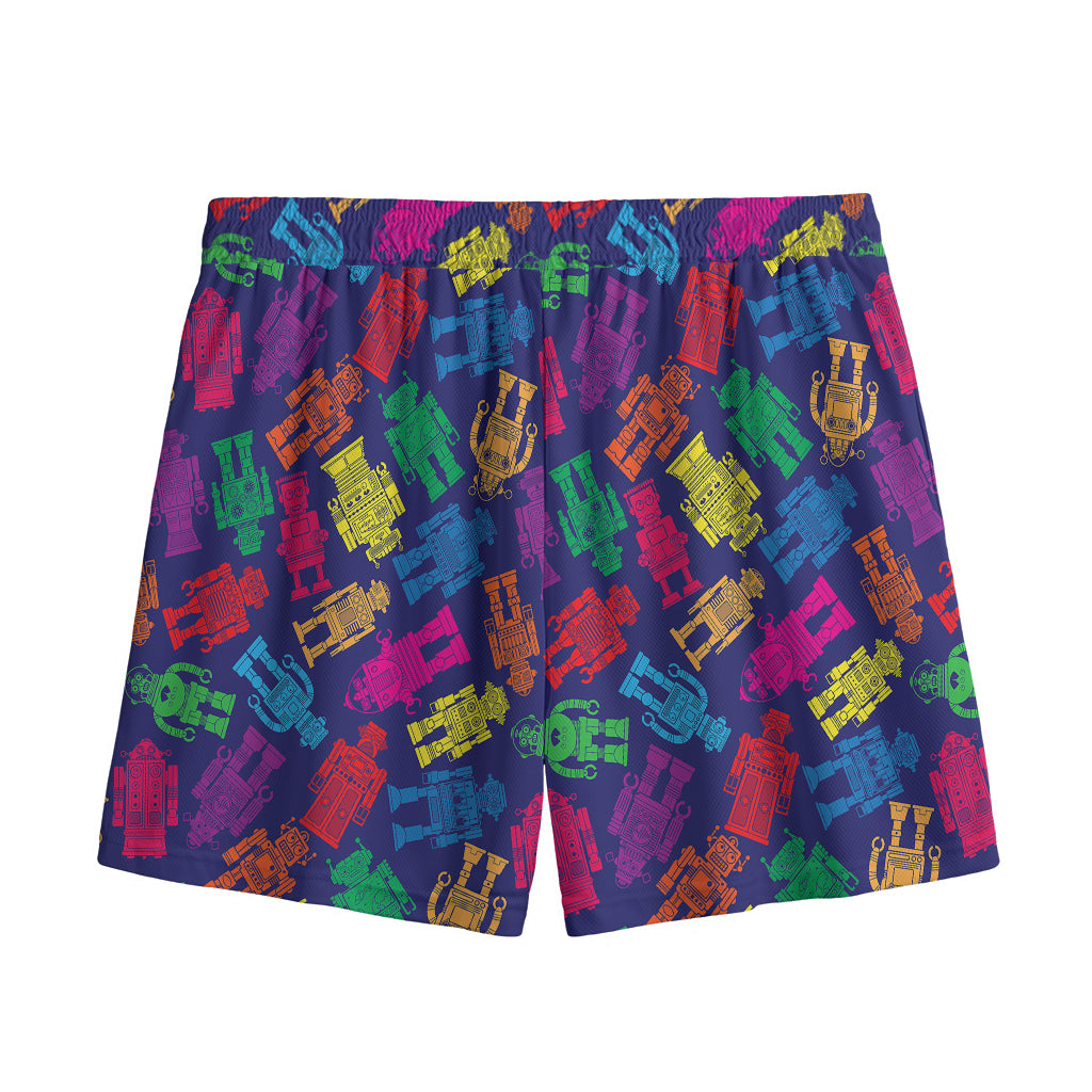Colorful Robot Pattern Print Mesh Shorts