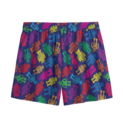 Colorful Robot Pattern Print Mesh Shorts