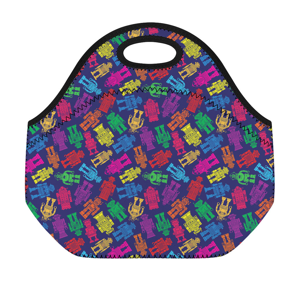 Colorful Robot Pattern Print Neoprene Lunch Bag