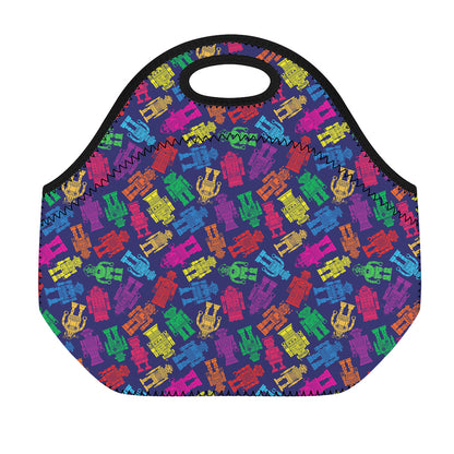 Colorful Robot Pattern Print Neoprene Lunch Bag