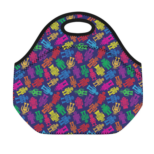 Colorful Robot Pattern Print Neoprene Lunch Bag