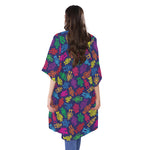 Colorful Robot Pattern Print Open Front Beach Cover Up