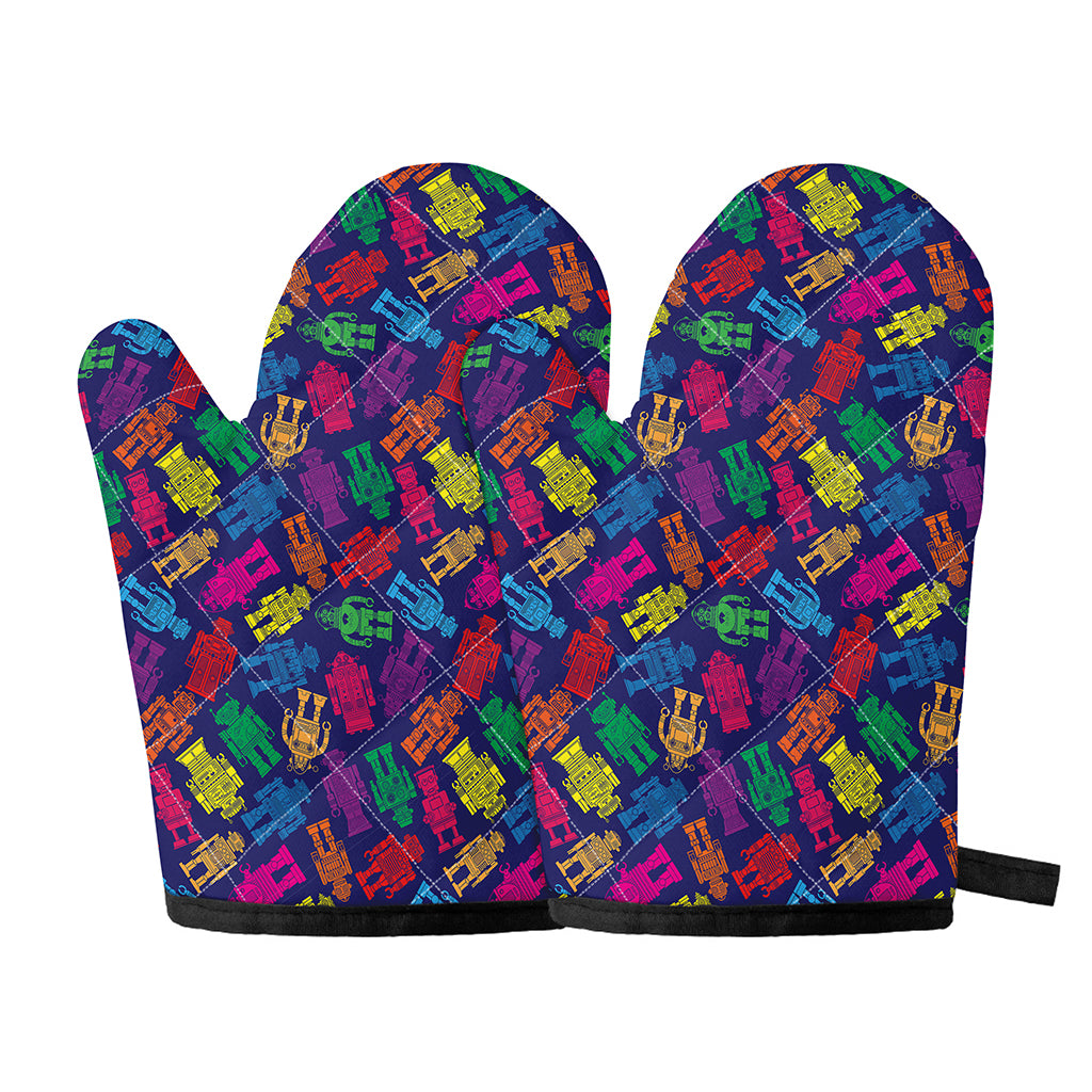 Colorful Robot Pattern Print Oven Mitts