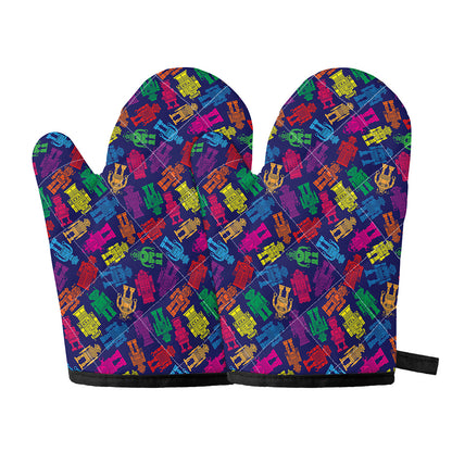 Colorful Robot Pattern Print Oven Mitts