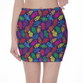 Colorful Robot Pattern Print Pencil Mini Skirt