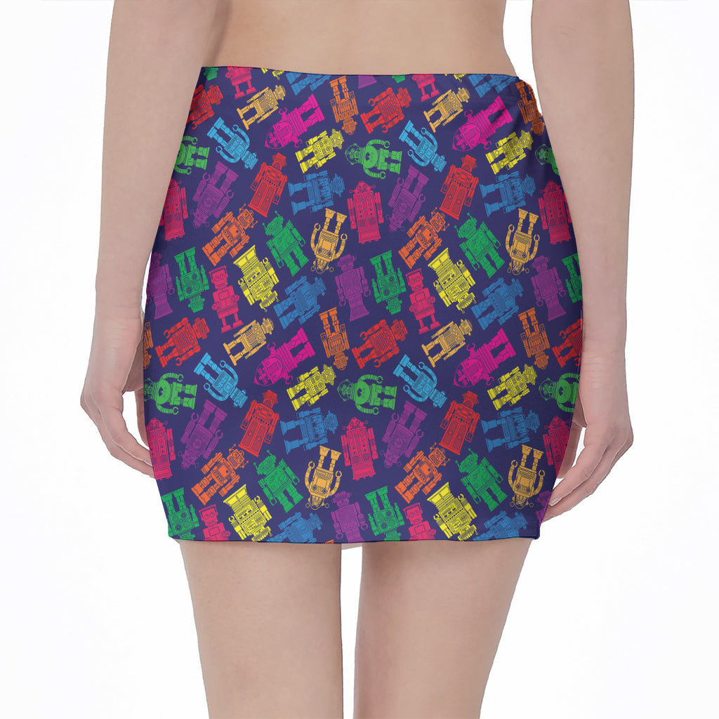 Colorful Robot Pattern Print Pencil Mini Skirt