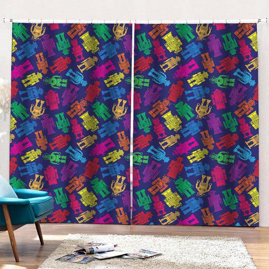 Colorful Robot Pattern Print Pencil Pleat Curtains
