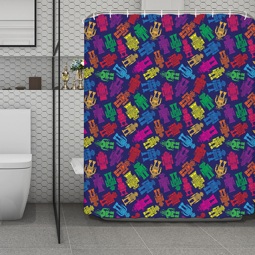 Colorful Robot Pattern Print Polyester Shower Curtain