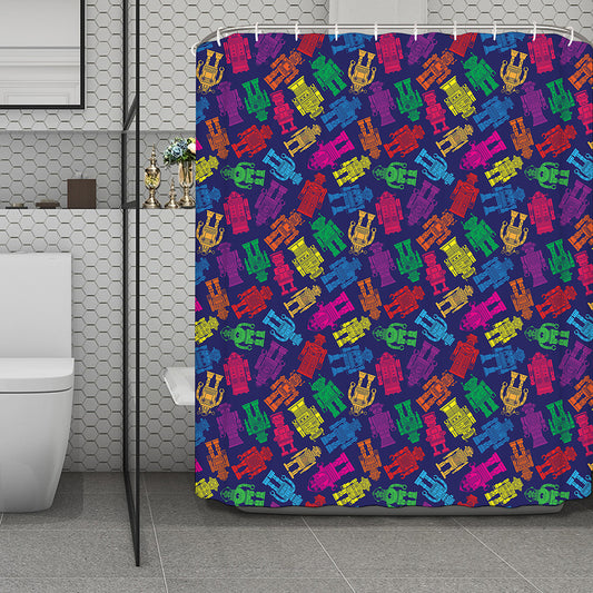 Colorful Robot Pattern Print Polyester Shower Curtain