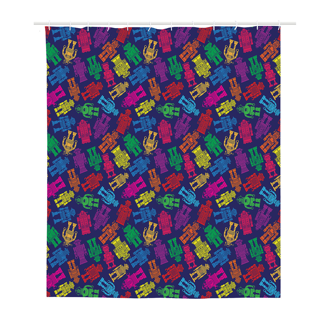 Colorful Robot Pattern Print Polyester Shower Curtain