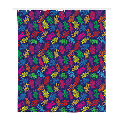 Colorful Robot Pattern Print Polyester Shower Curtain