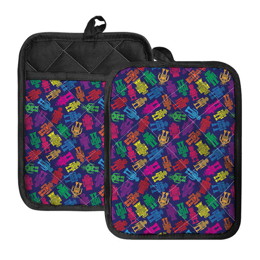 Colorful Robot Pattern Print Pot Holders With Pocket