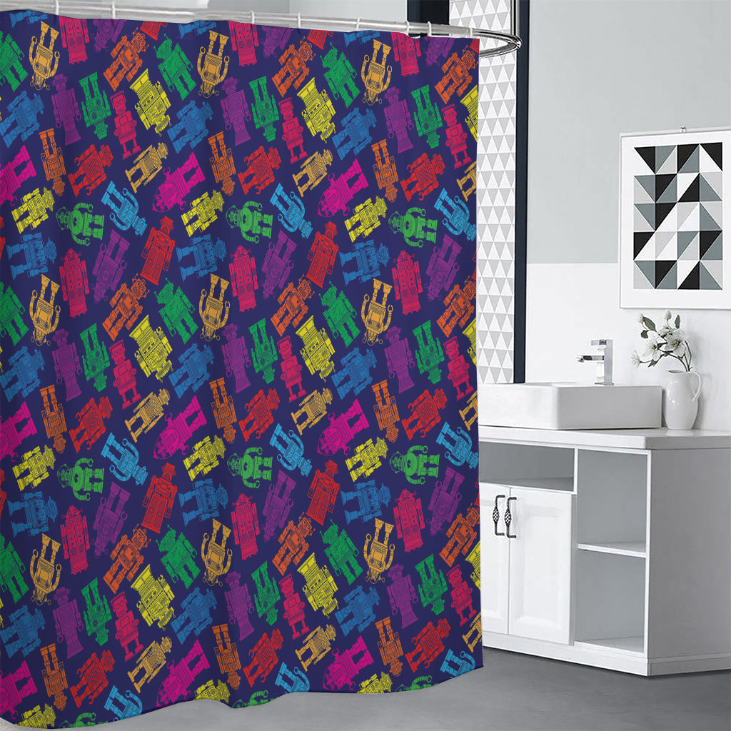 Colorful Robot Pattern Print Premium Shower Curtain