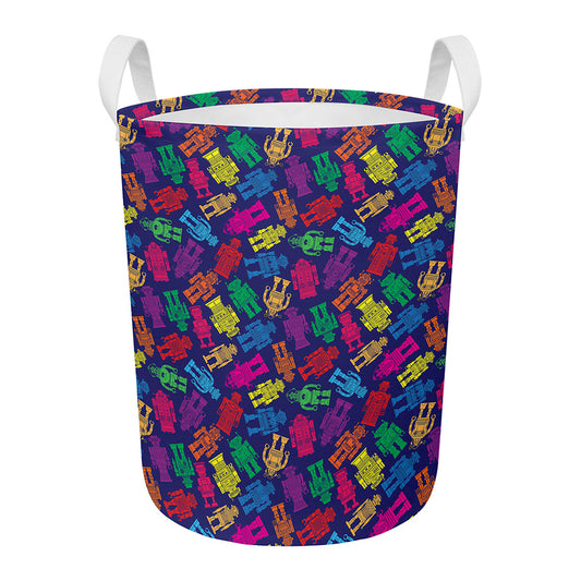 Colorful Robot Pattern Print Round Laundry Basket