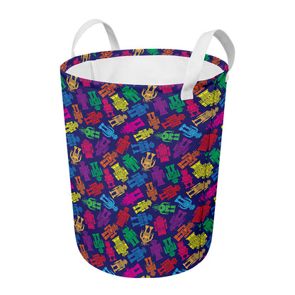 Colorful Robot Pattern Print Round Laundry Basket