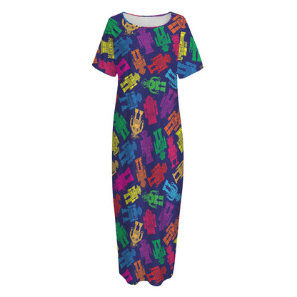 Colorful Robot Pattern Print Short Sleeve Long Nightdress
