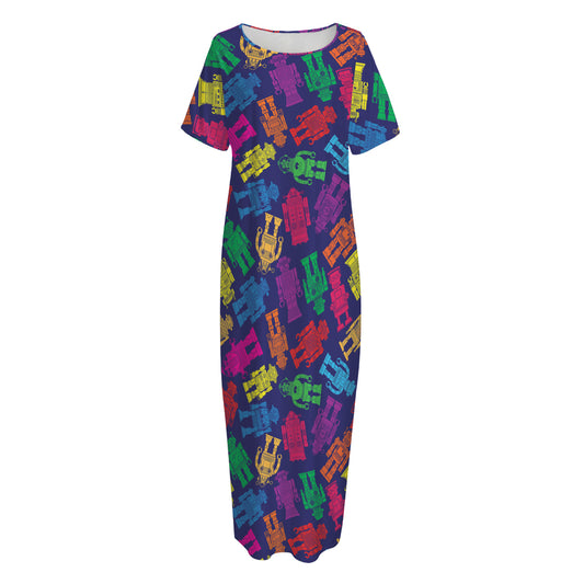 Colorful Robot Pattern Print Short Sleeve Long Nightdress
