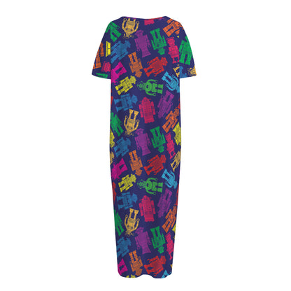 Colorful Robot Pattern Print Short Sleeve Long Nightdress