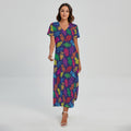 Colorful Robot Pattern Print Short Sleeve Maxi Dress