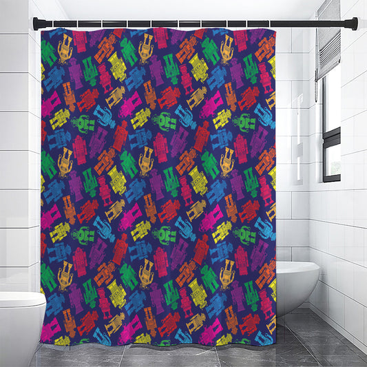 Colorful Robot Pattern Print Shower Curtain