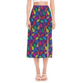 Colorful Robot Pattern Print Side Slit Midi Skirt