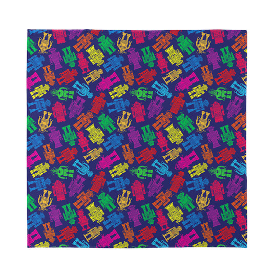 Colorful Robot Pattern Print Silk Bandana