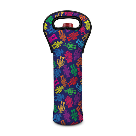 Colorful Robot Pattern Print Single Neoprene Wine Tote