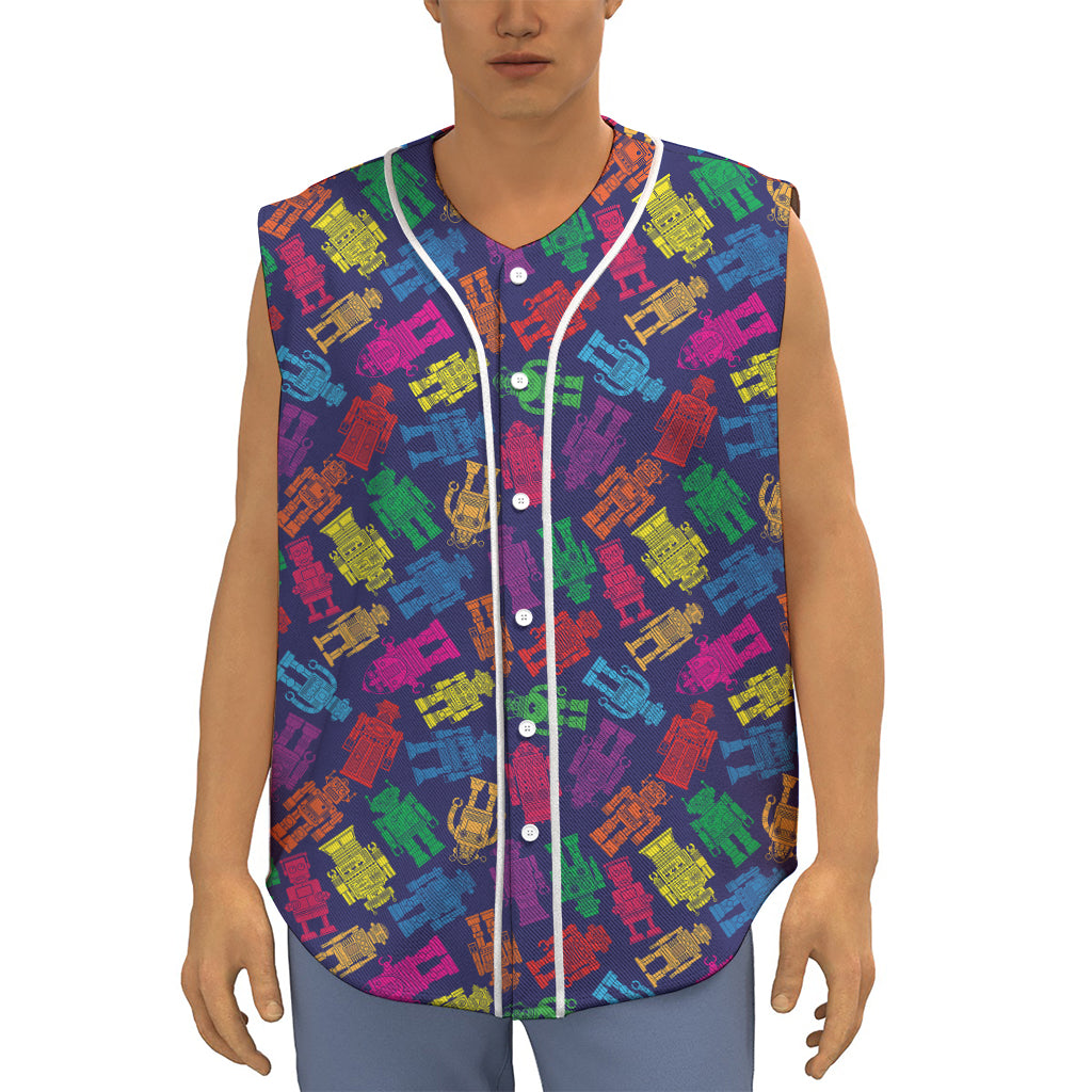 Colorful Robot Pattern Print Sleeveless Baseball Jersey