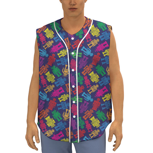 Colorful Robot Pattern Print Sleeveless Baseball Jersey