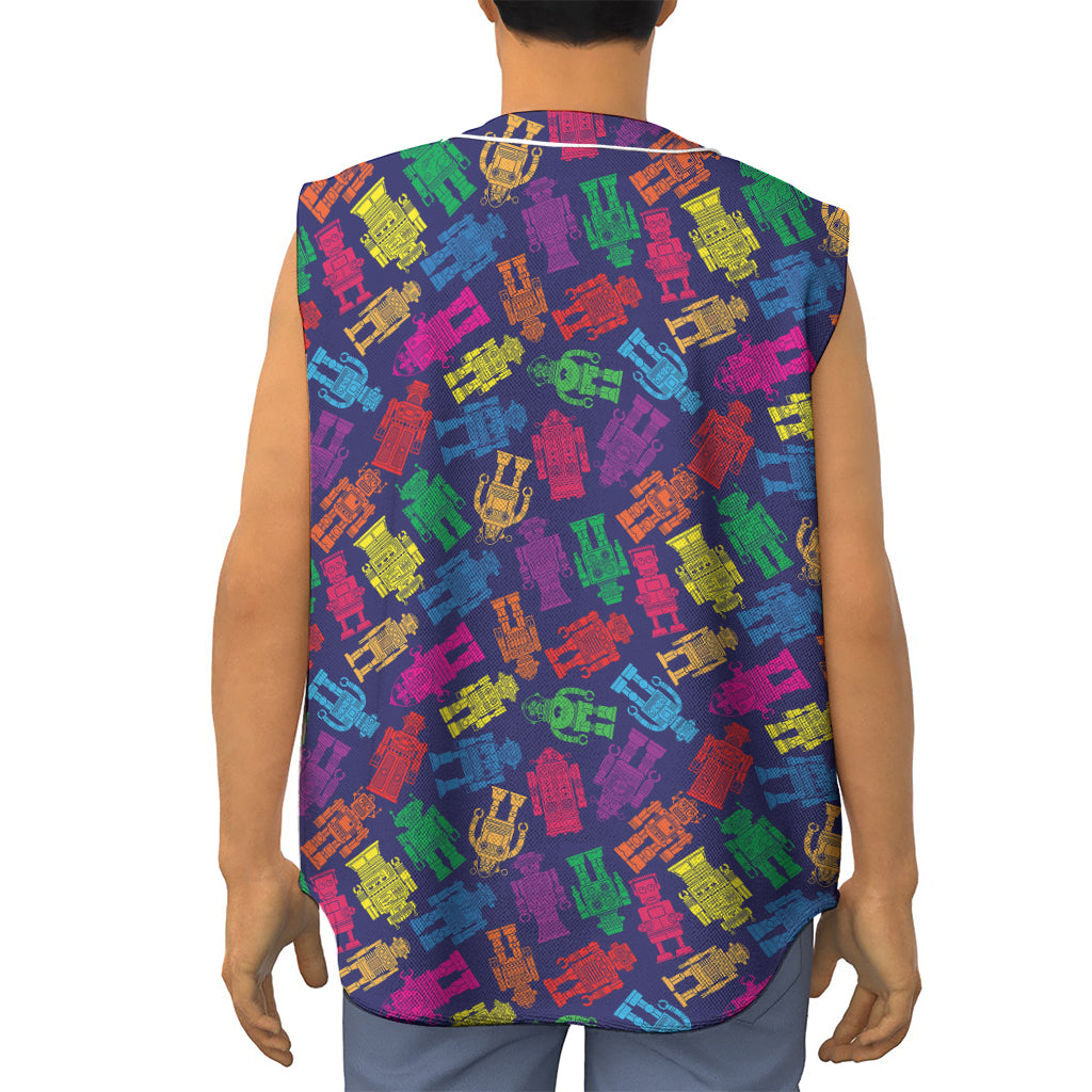 Colorful Robot Pattern Print Sleeveless Baseball Jersey