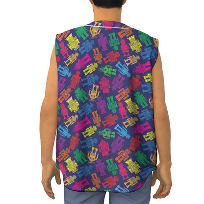 Colorful Robot Pattern Print Sleeveless Baseball Jersey